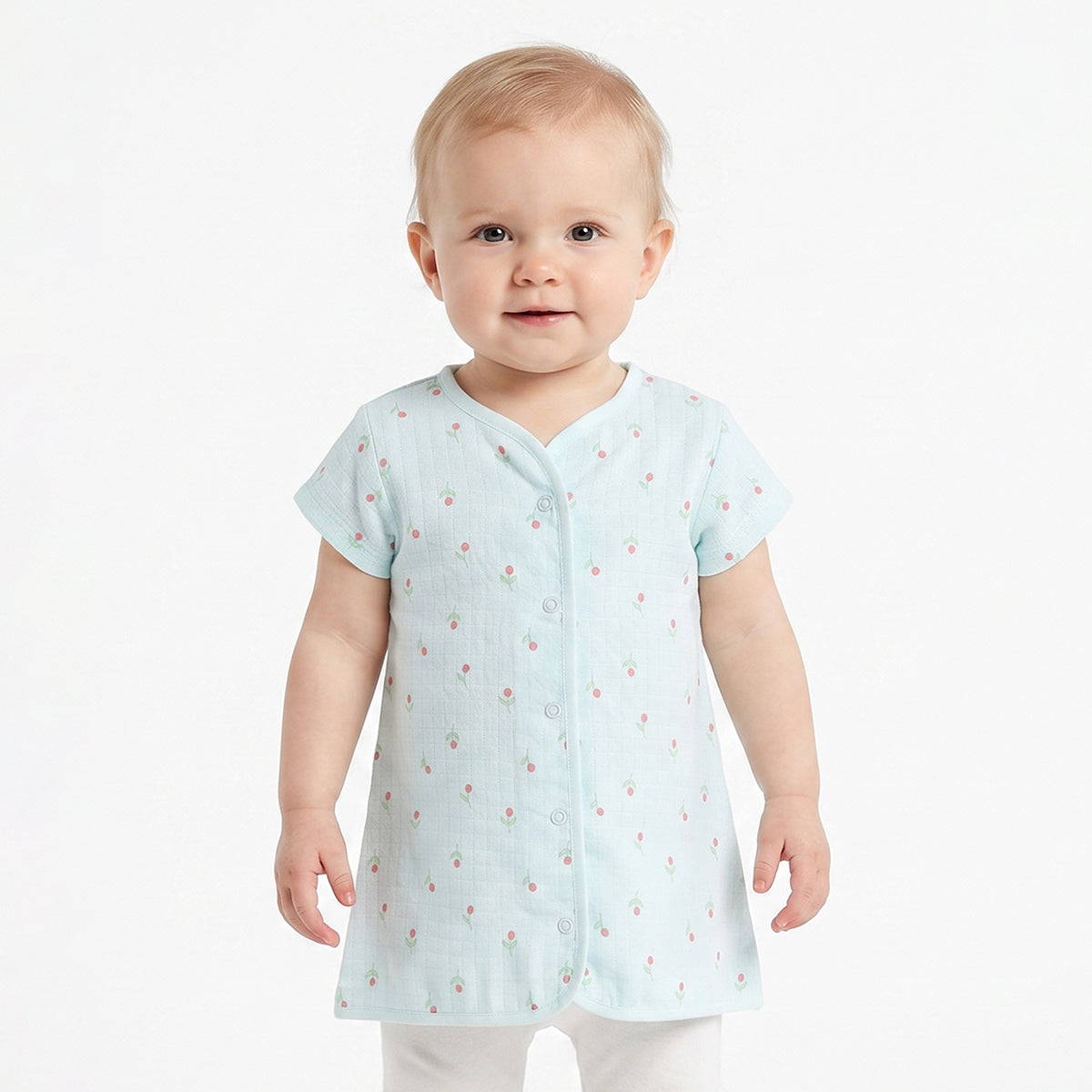 Baby Girls Blue & Green Cotton Muslin Dress Pack of 2 Floral Print Regular Fit Casual Wear