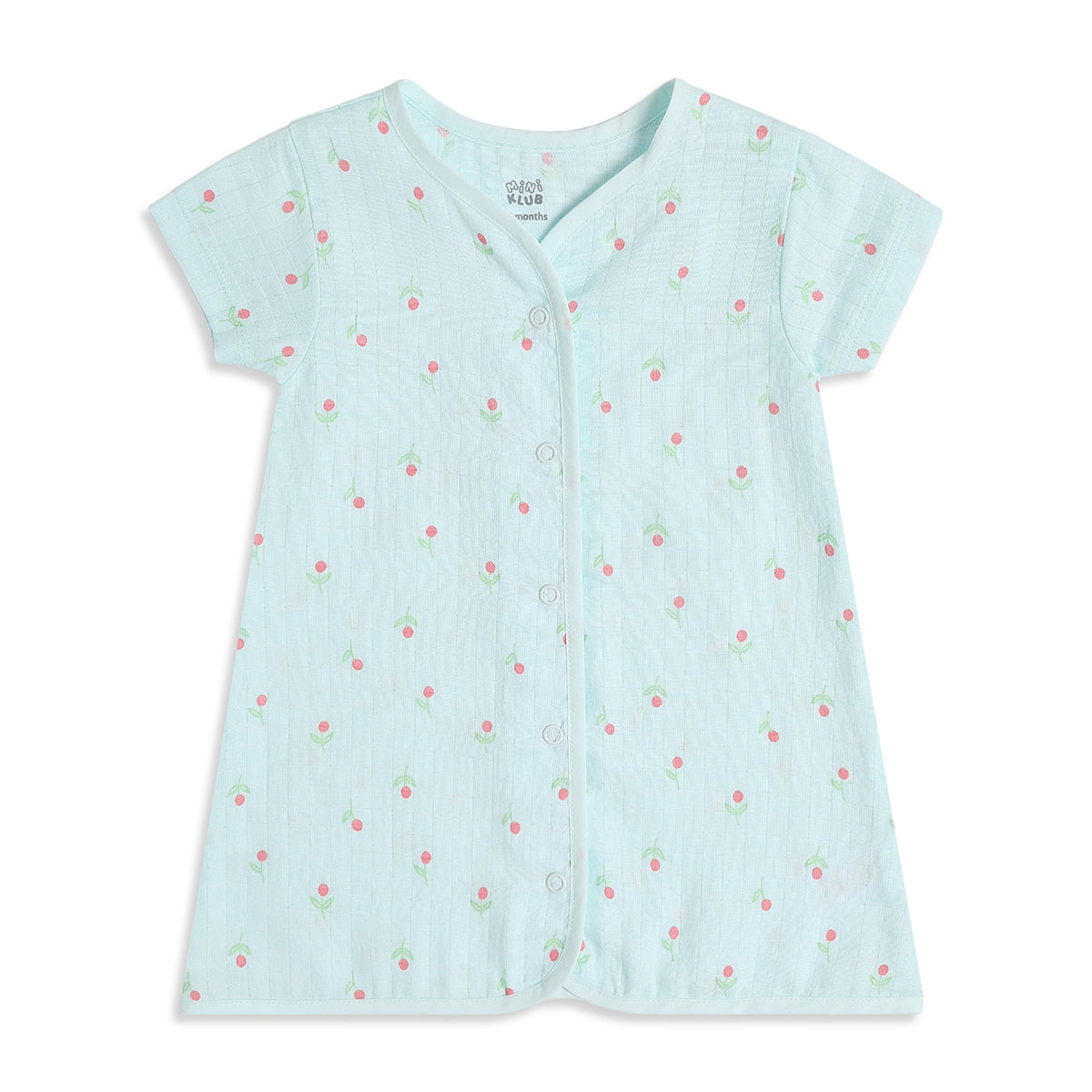 Baby Girls Blue & Green Cotton Muslin Dress Pack of 2 Floral Print Regular Fit Casual Wear