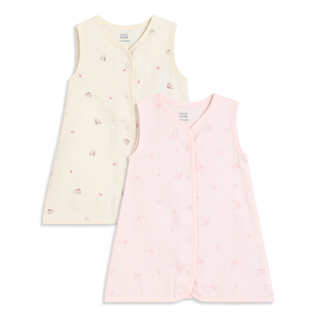 Baby Girls Pink And Cream Cotton Muslin Printed Front Open Dresses Pack Of 2 Regular Fit Casual Wear
