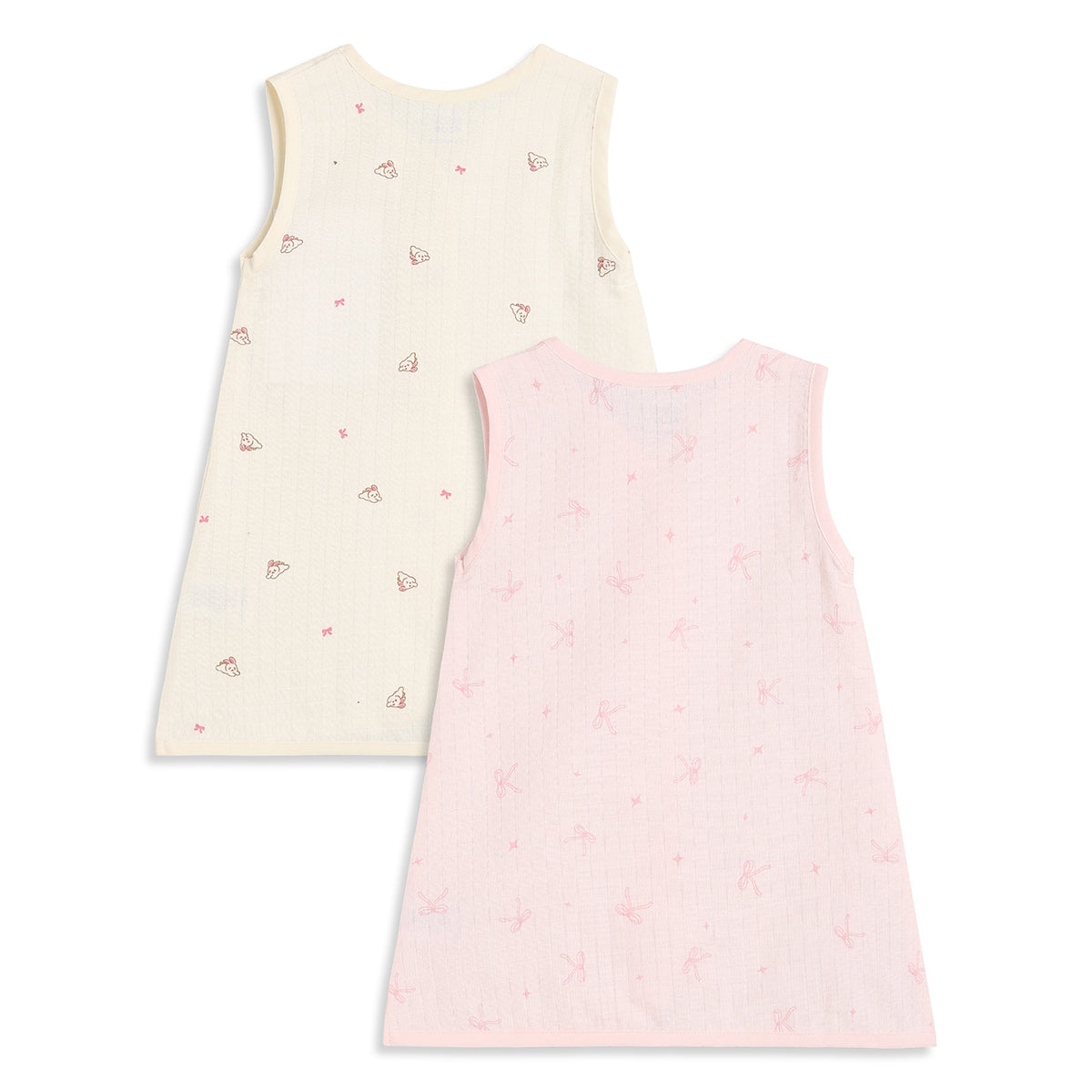 Baby Girls Pink And Cream Cotton Muslin Printed Front Open Dresses Pack Of 2 Regular Fit Casual Wear