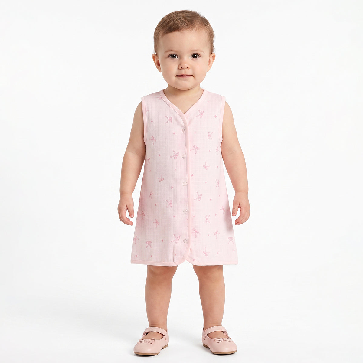 Baby Girls Pink And Cream Cotton Muslin Printed Front Open Dresses Pack Of 2 Regular Fit Casual Wear