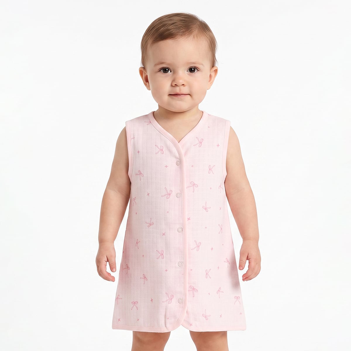Baby Girls Pink and Cream Muslin Printed Sleeveless Front Open Vests Pack of 2 Regular Fit Casual Wear