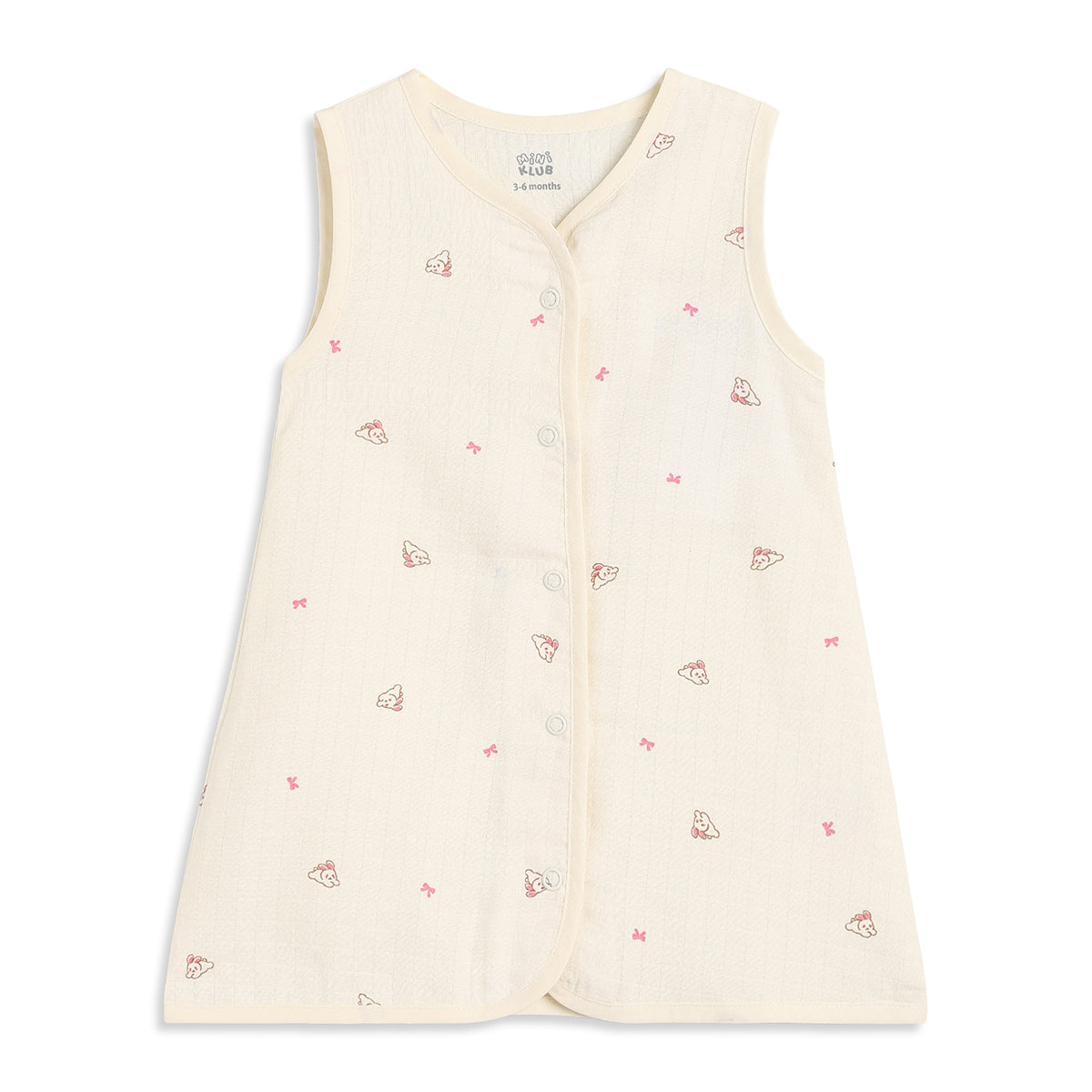 Baby Girls Pink And Cream Cotton Muslin Printed Front Open Dresses Pack Of 2 Regular Fit Casual Wear