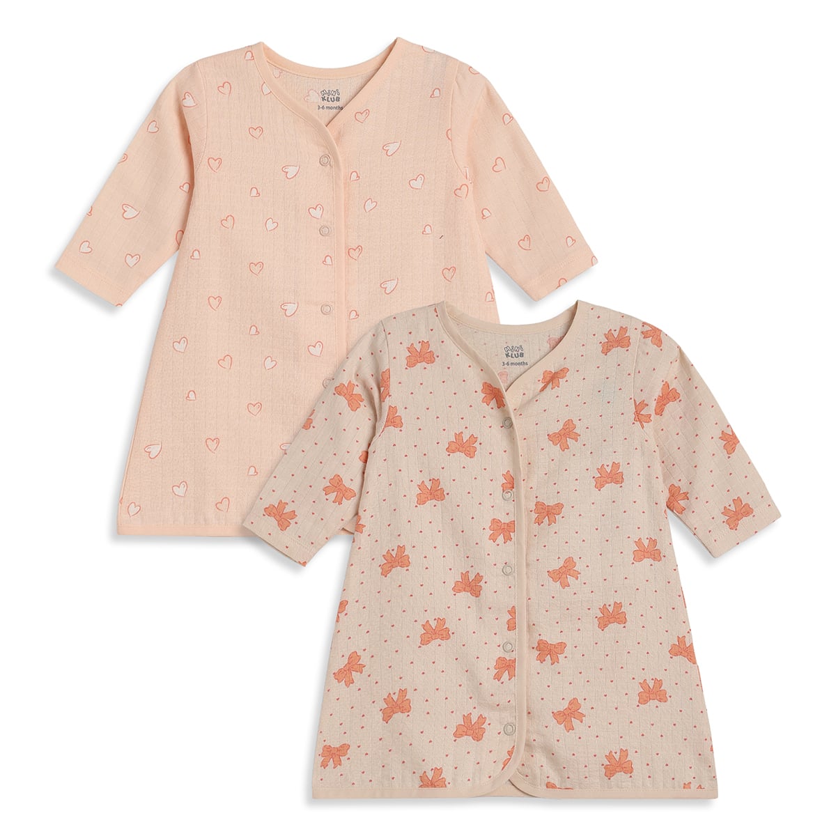 Baby Girls Peach And Cream Cotton Muslin Printed Front Open Dresses Pack Of 2 Regular Fit Casual Wear