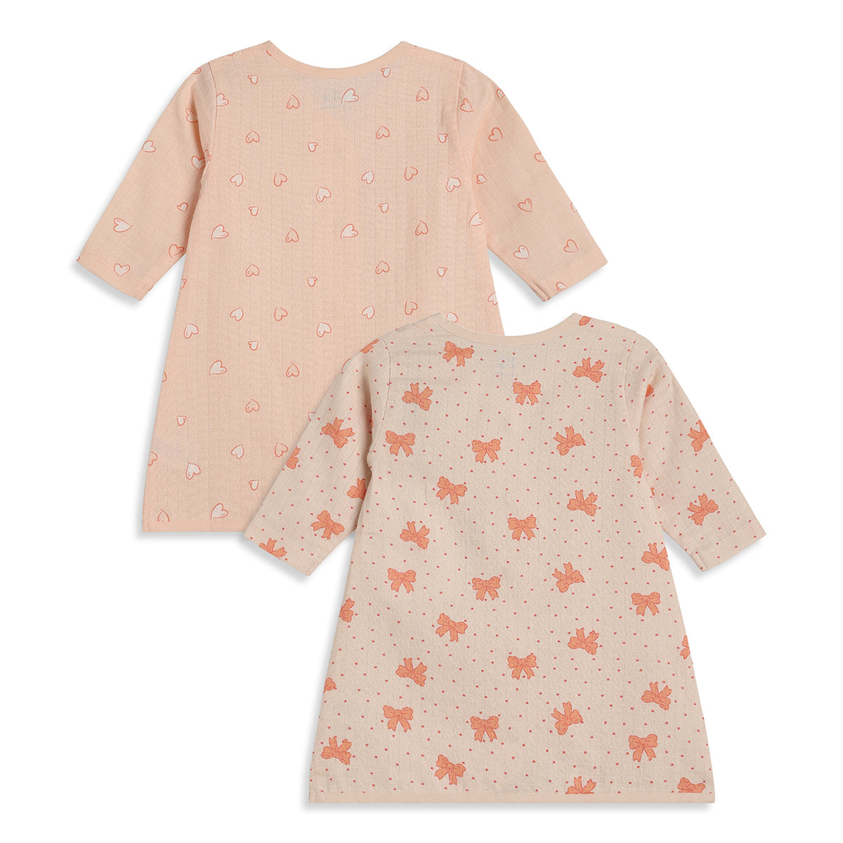 Baby Girls Peach And Cream Cotton Muslin Printed Front Open Dresses Pack Of 2 Regular Fit Casual Wear
