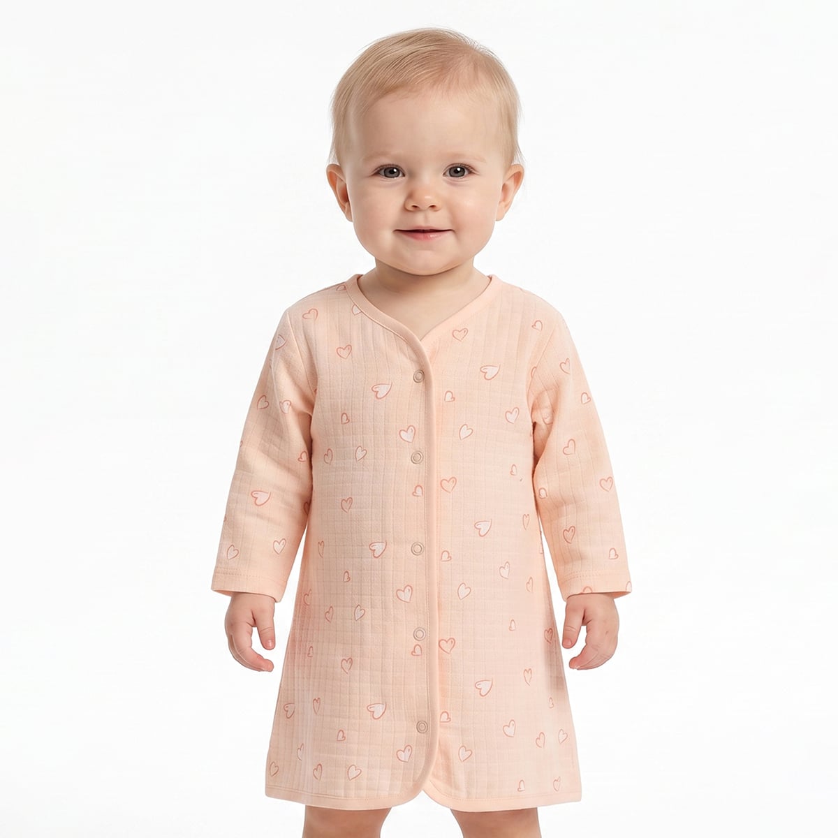 Baby Girls Peach and Beige Muslin Printed Full Sleeve Front Open Vests Pack of 2 Regular Fit Casual Wear