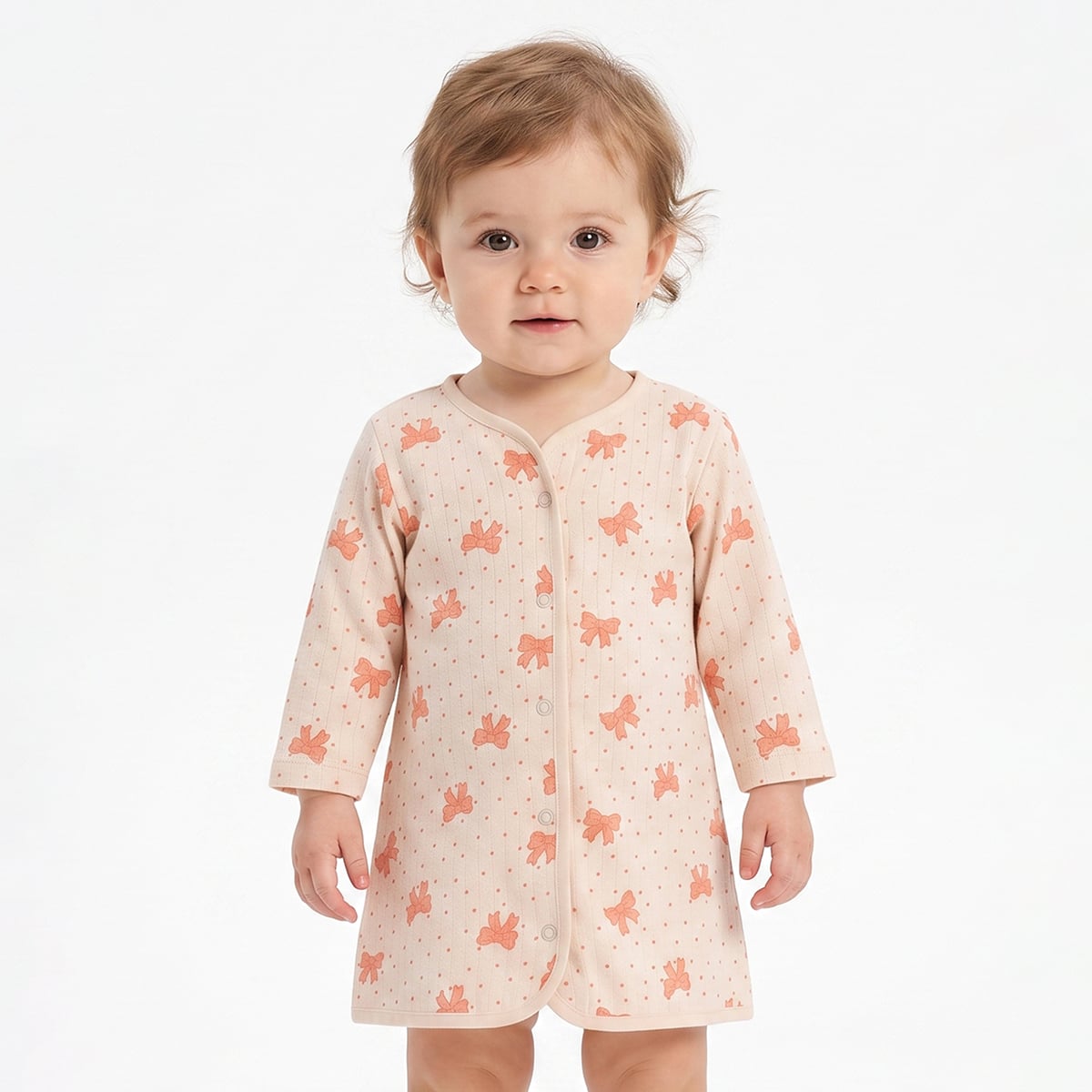 Baby Girls Peach and Beige Muslin Printed Full Sleeve Front Open Vests Pack of 2 Regular Fit Casual Wear