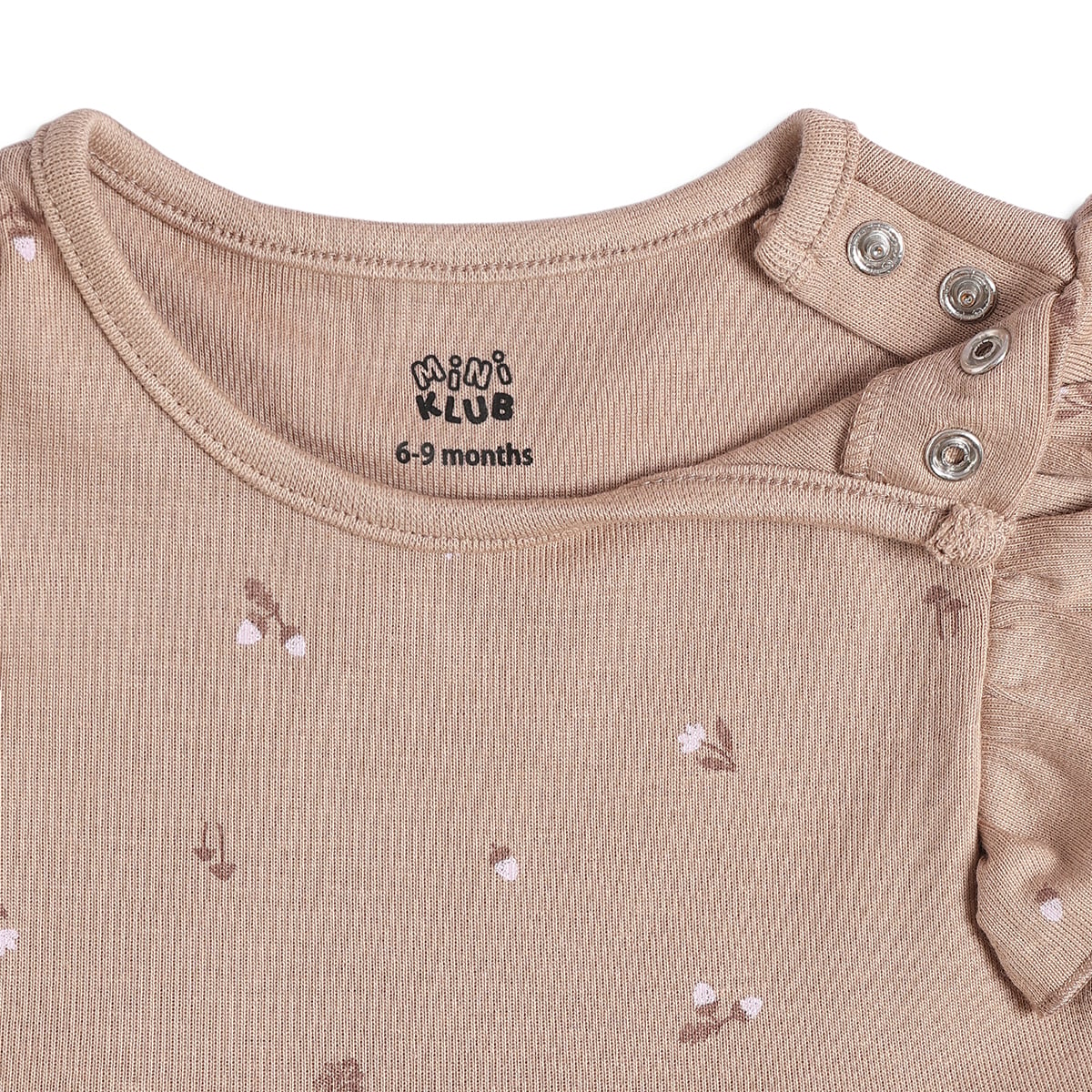 Baby Girls Beige and Cream Floral Printed Cotton Flutter Sleeve Dress Pack of 2 Casual Dresses