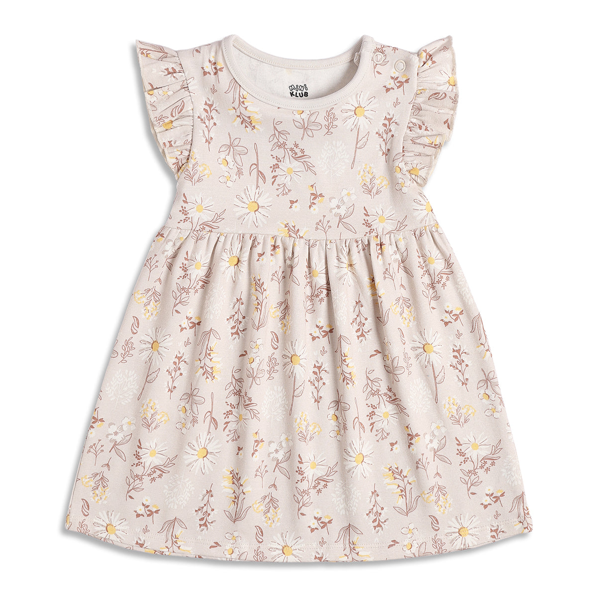 Baby Girls Beige and Cream Floral Printed Cotton Flutter Sleeve Dress Pack of 2 Casual Dresses