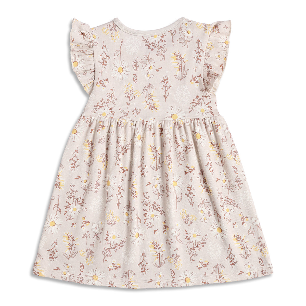 Baby Girls Beige and Cream Floral Printed Cotton Flutter Sleeve Dress Pack of 2 Casual Dresses