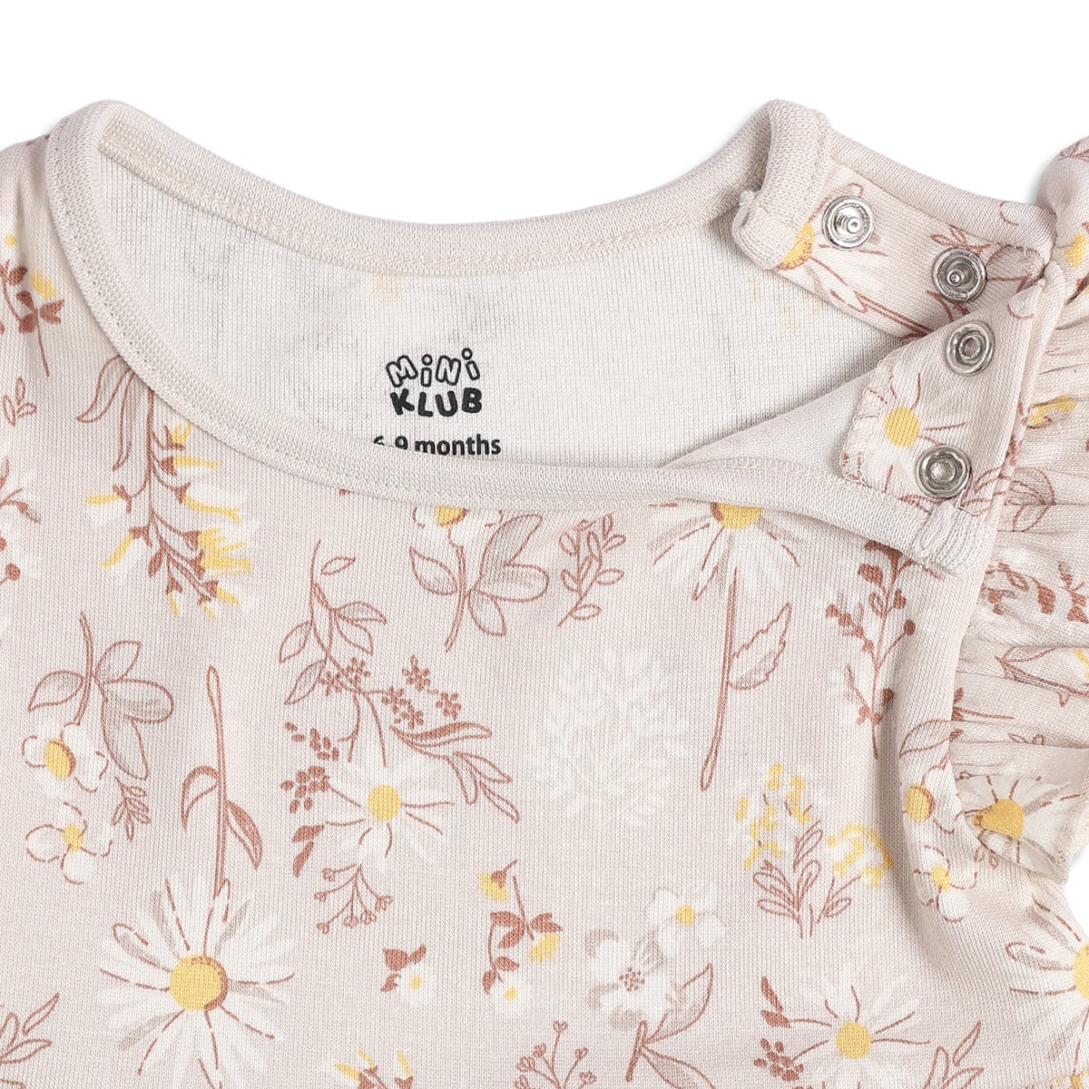 Baby Girls Beige and Cream Floral Printed Cotton Flutter Sleeve Dress Pack of 2 Casual Dresses