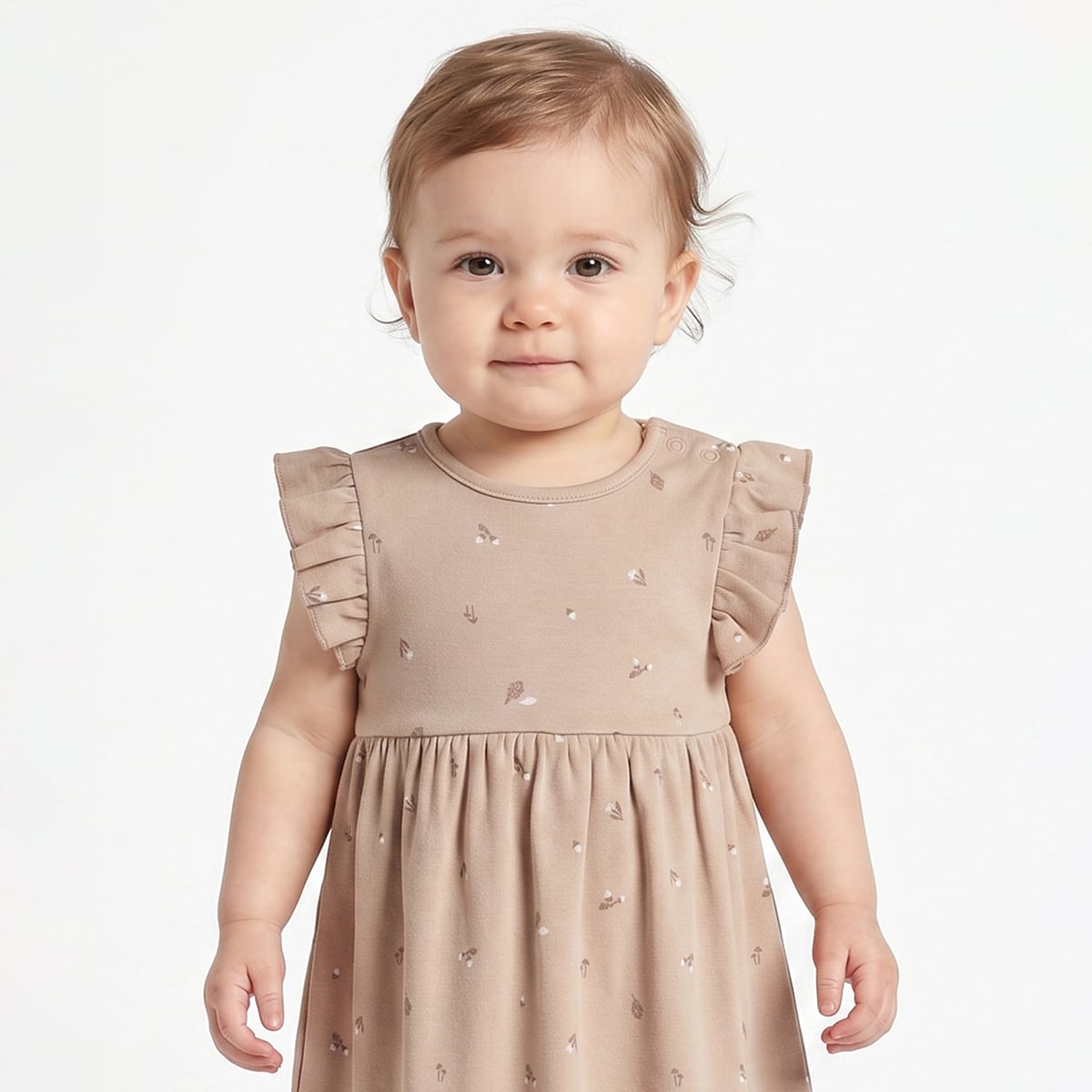 Baby Girls Beige and Cream Floral Printed Cotton Flutter Sleeve Dress Pack of 2 Casual Dresses