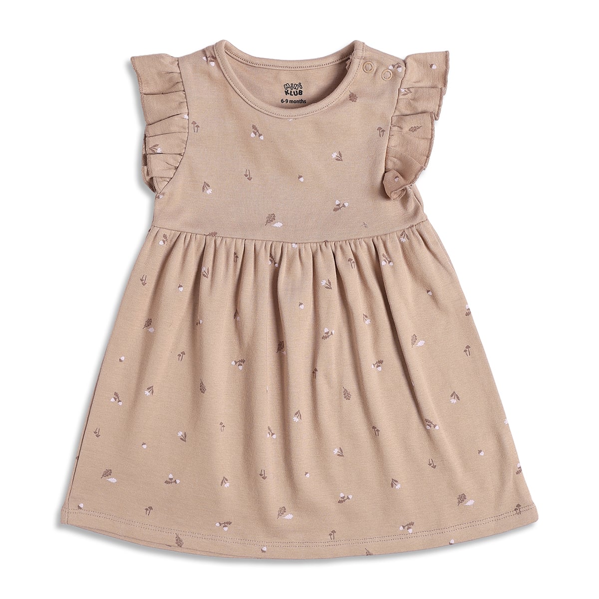Baby Girls Beige and Cream Floral Printed Cotton Flutter Sleeve Dress Pack of 2 Casual Dresses
