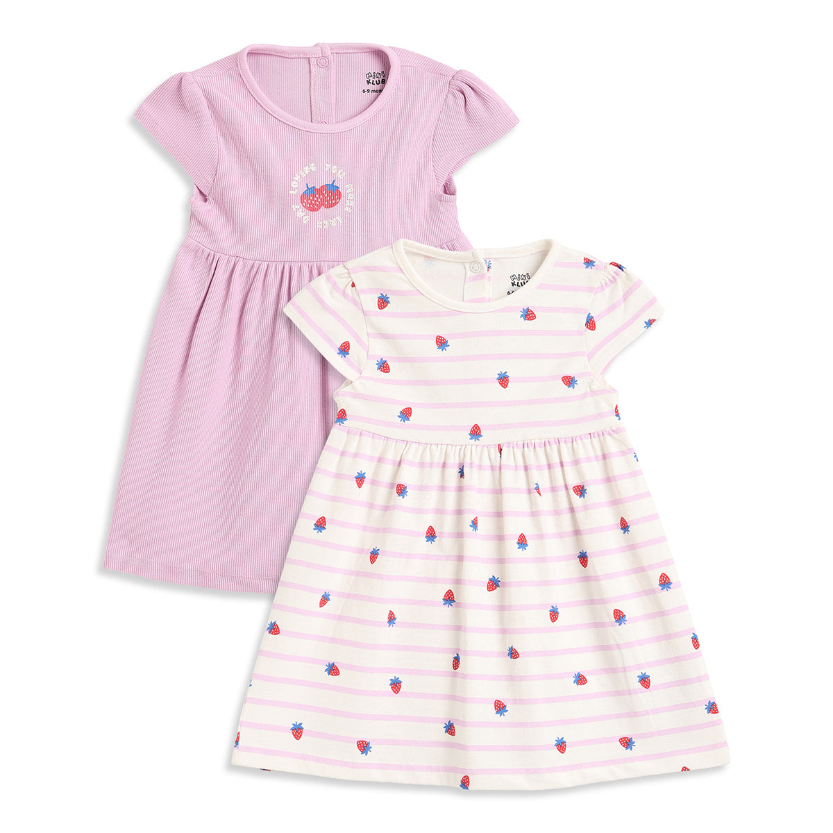 Baby Girls Pack of 2 Strawberry Print Cotton Dresses Regular Fit Casual Dresses