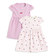 Baby Girls Pack of 2 Strawberry Print Cotton Dresses Regular Fit Casual Dresses