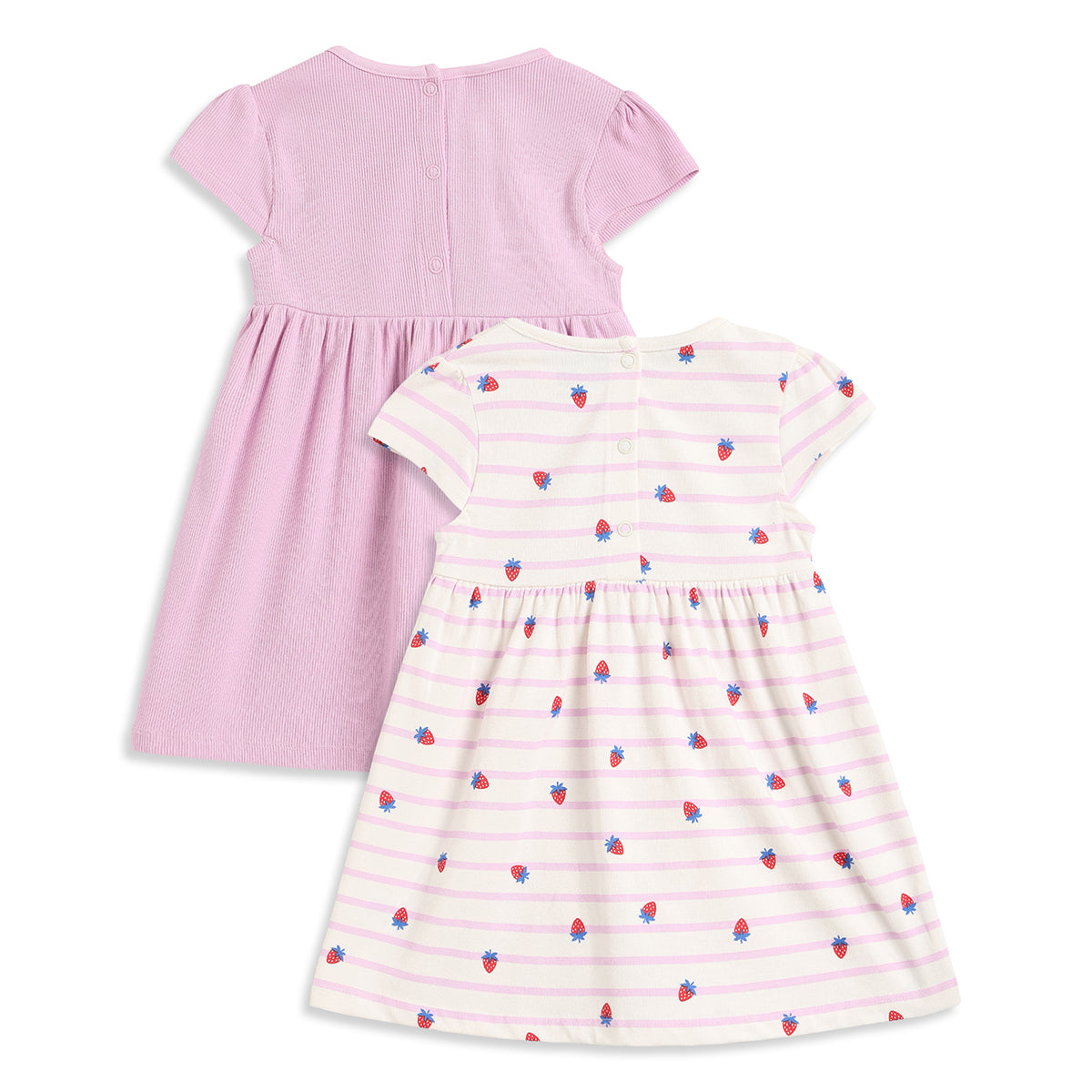 Baby Girls Pack of 2 Strawberry Print Cotton Dresses Regular Fit Casual Dresses