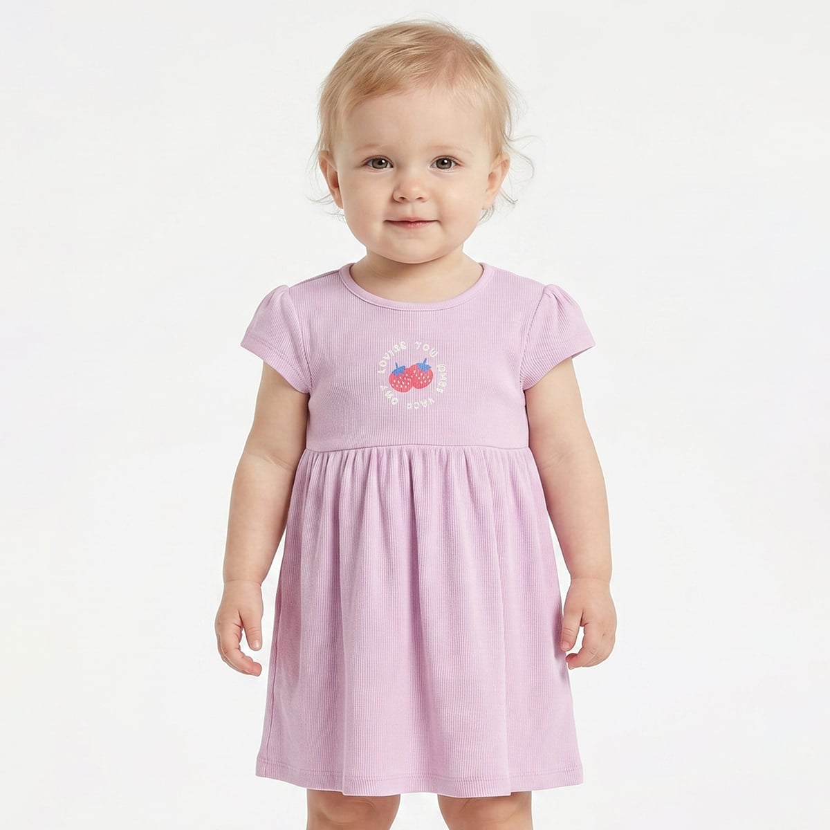 Baby Girls Pack of 2 Strawberry Print Cotton Dresses Regular Fit Casual Dresses