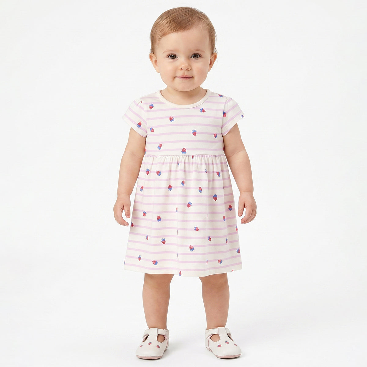 Baby Girls Pack of 2 Strawberry Print Cotton Dresses Regular Fit Casual Dresses