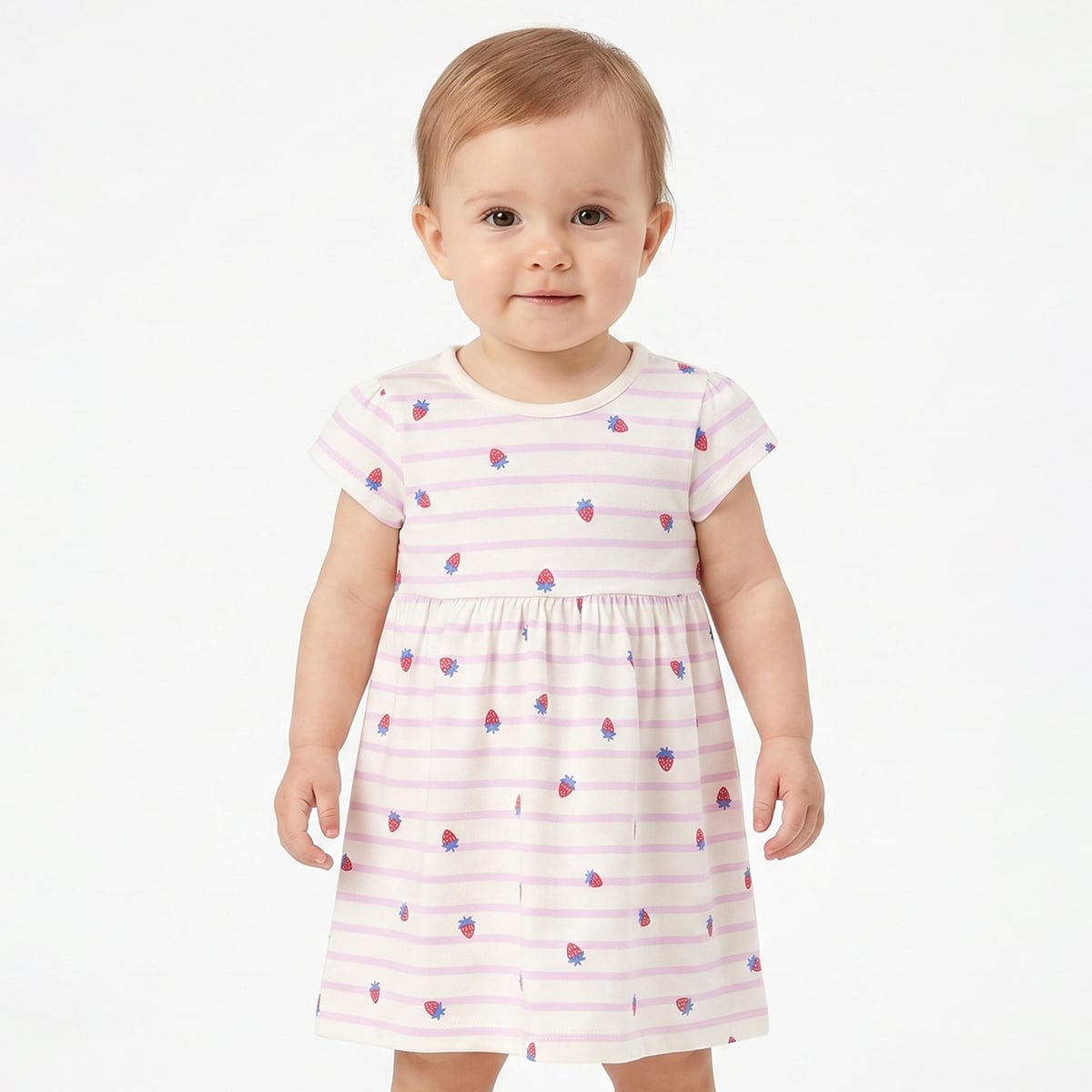 Baby Girls Pack of 2 Strawberry Print Cotton Dresses Regular Fit Casual Dresses