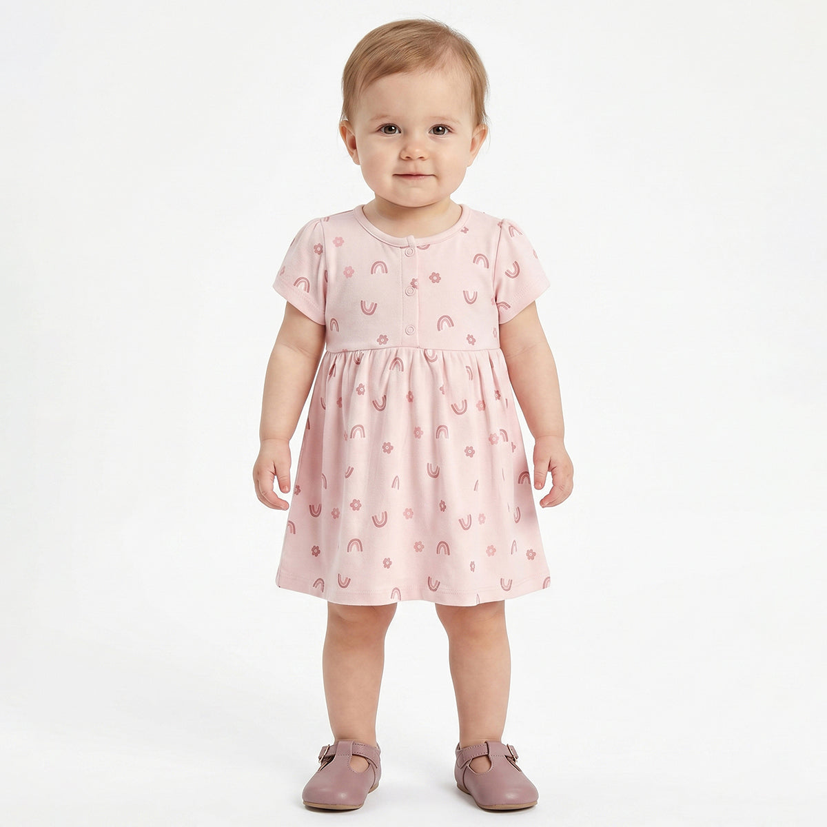 Baby Girls Pack of 2 Printed Cotton Fit & Flare Casual Dresses