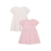 Baby Girls Pink and Off-White Cotton Dresses Pack of 2 Regular Fit Casual Wear