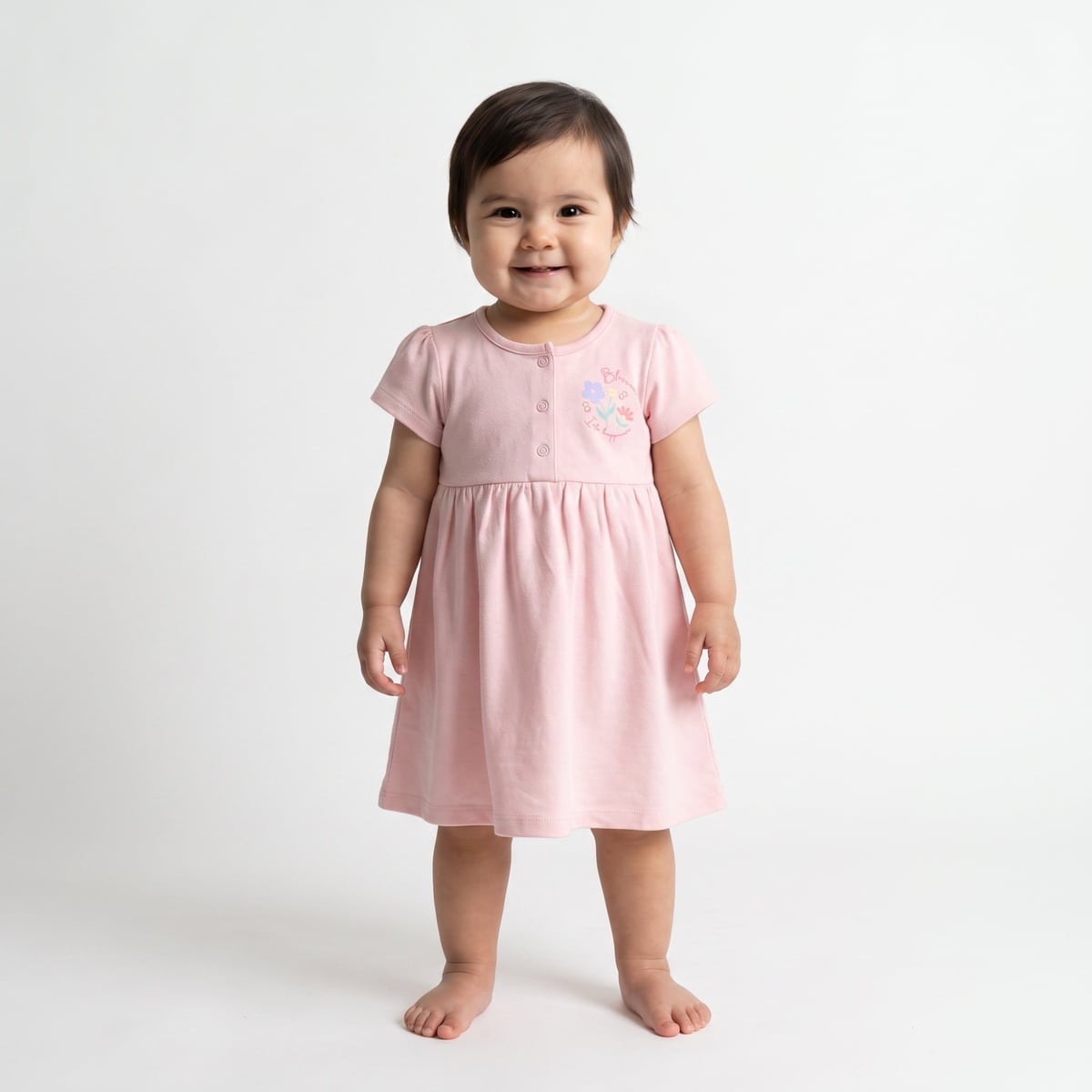 Baby Girls Pink and Off-White Cotton Dresses Pack of 2 Regular Fit Casual Wear
