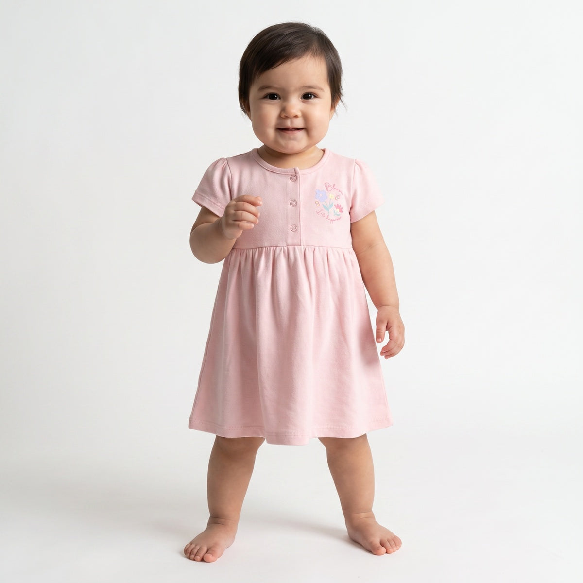 Baby Girls Pink and Off-White Cotton Dresses Pack of 2 Regular Fit Casual Wear