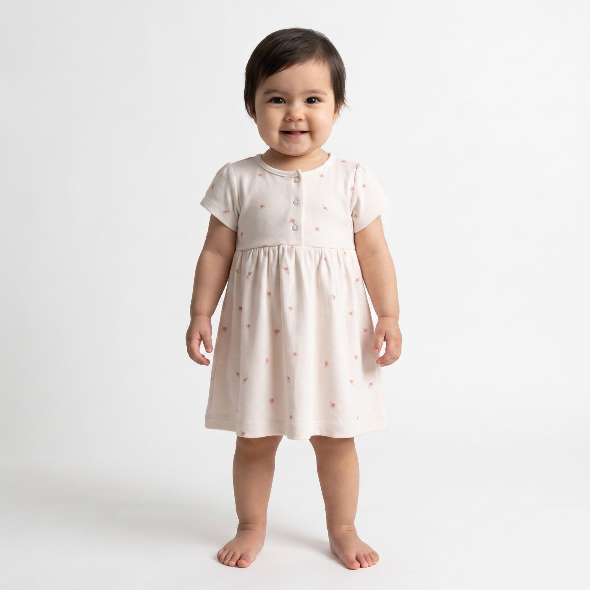 Baby Girls Pink and Off-White Cotton Dresses Pack of 2 Regular Fit Casual Wear