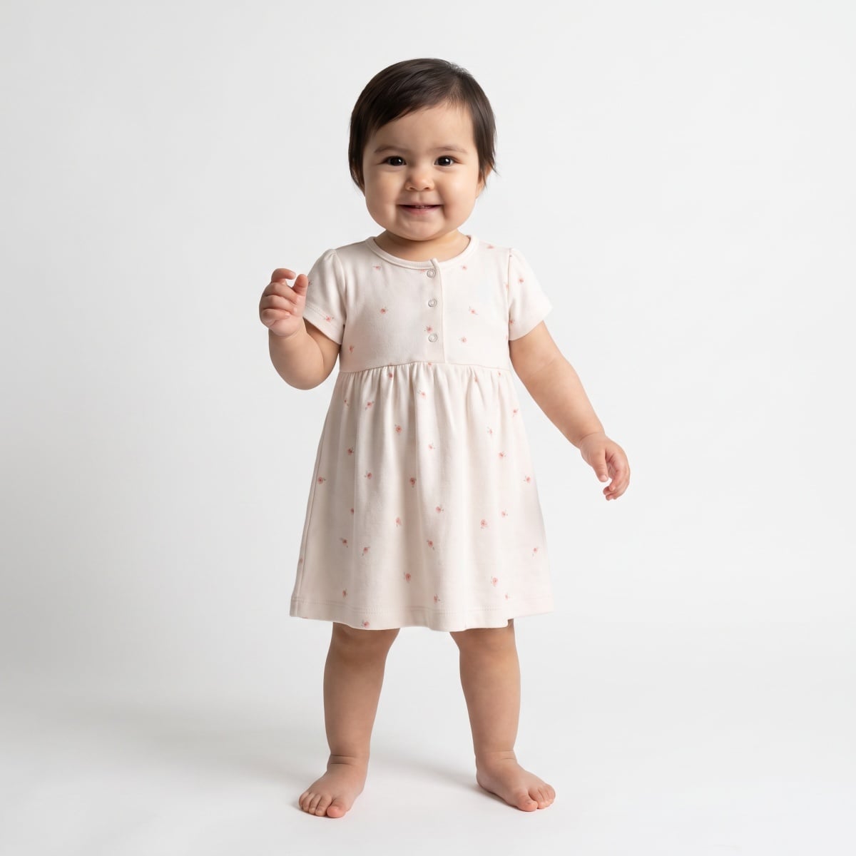 Baby Girls Pink and Off-White Cotton Dresses Pack of 2 Regular Fit Casual Wear
