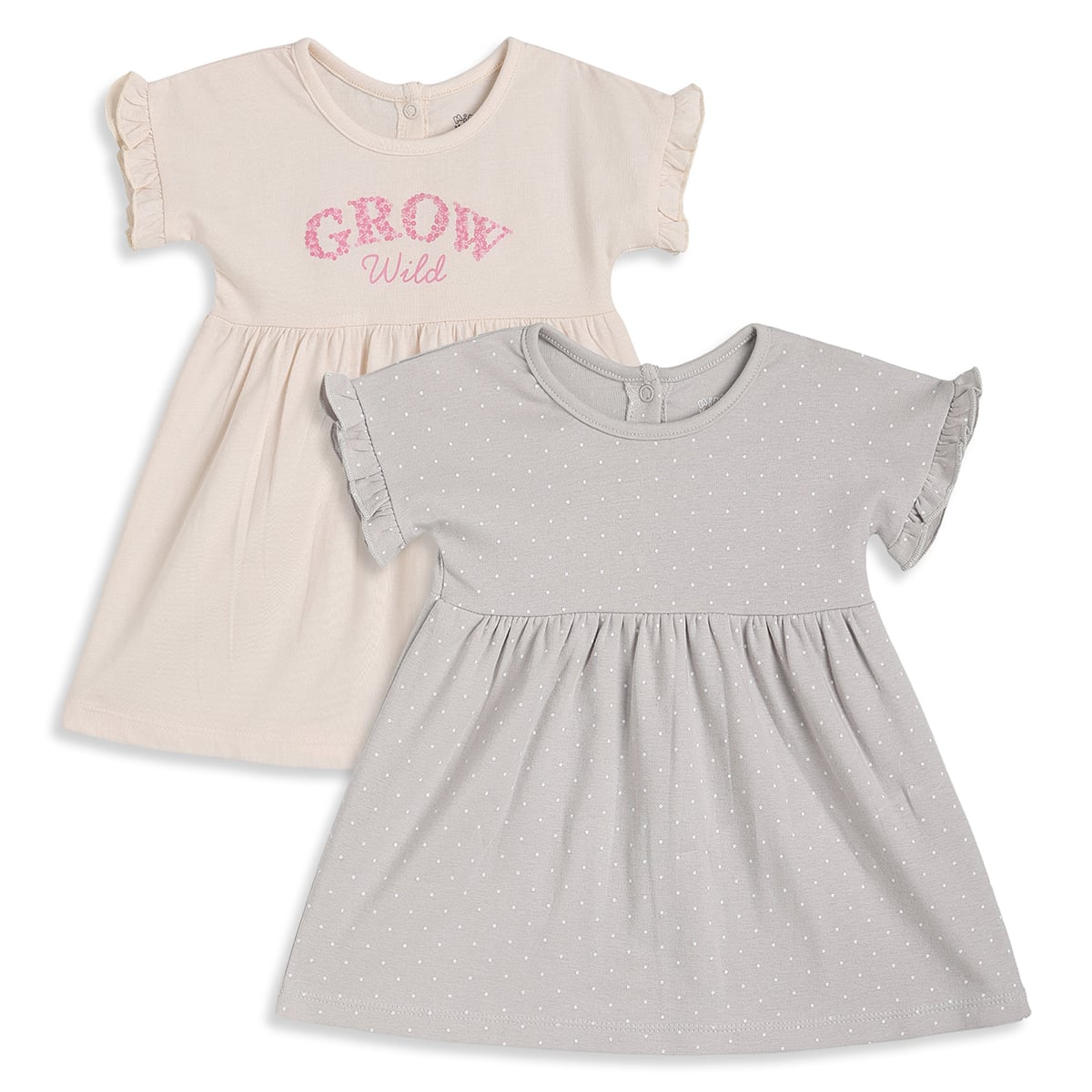 Baby Girls Cream And Grey Cotton Printed Dresses Pack Of 2 Regular Fit Casual Wear