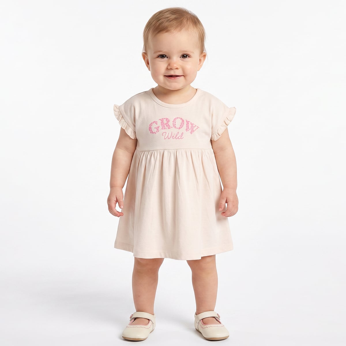 Baby Girls Cream And Grey Cotton Printed Dresses Pack Of 2 Regular Fit Casual Wear
