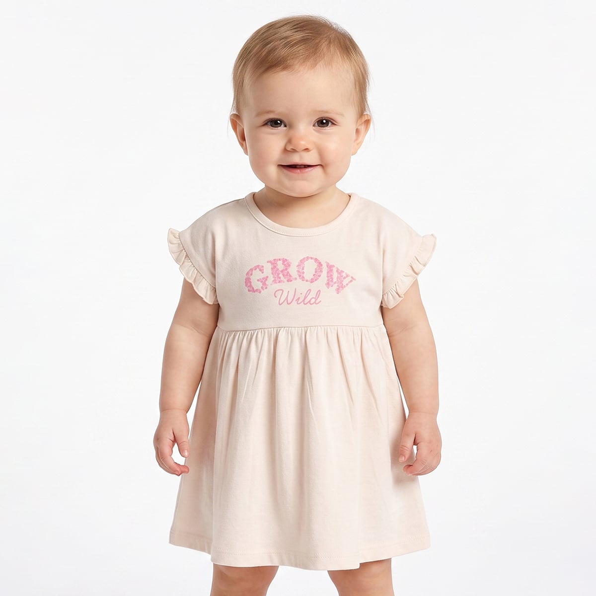 Baby Girls Cream And Grey Cotton Printed Dresses Pack Of 2 Regular Fit Casual Wear