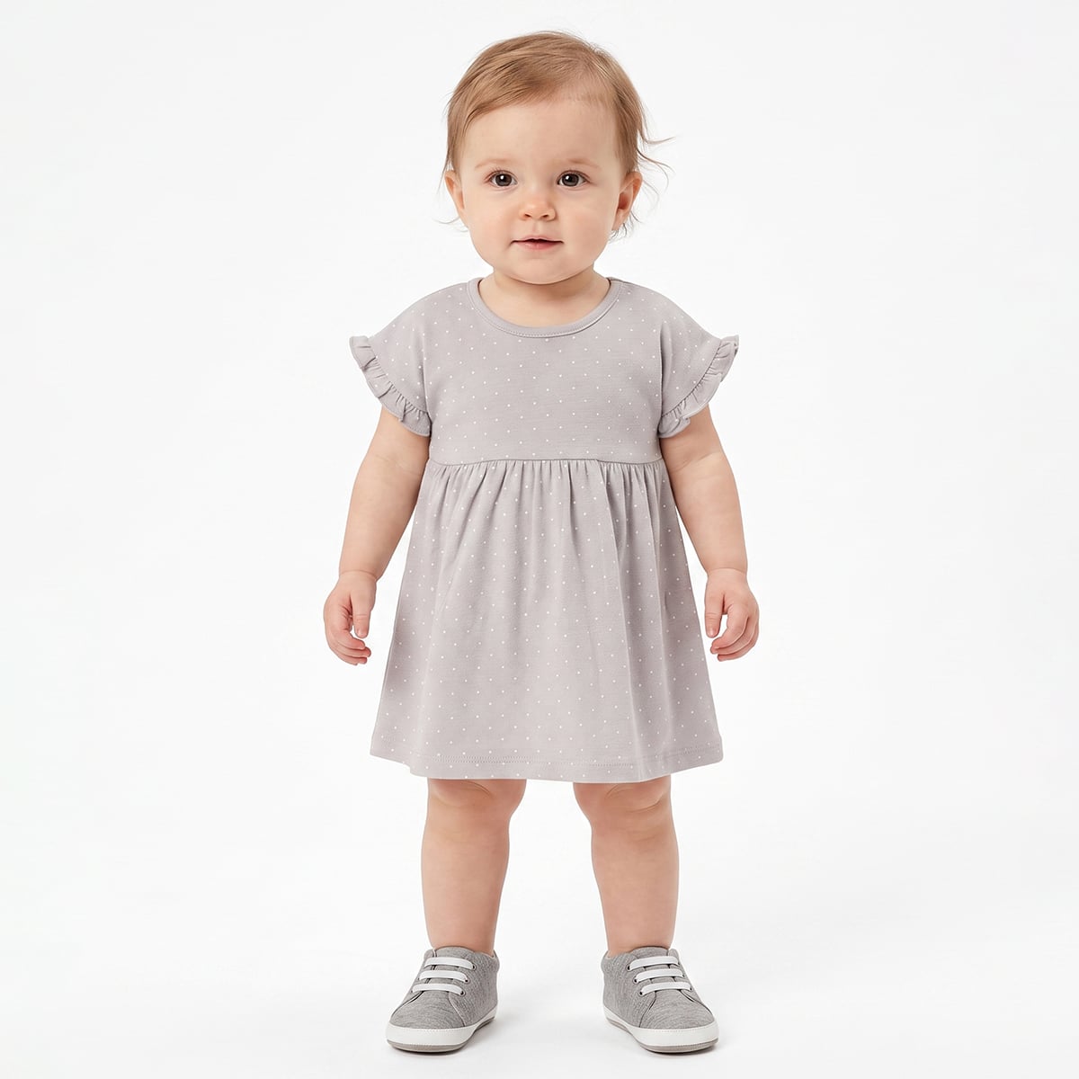 Baby Girls Cream And Grey Cotton Printed Dresses Pack Of 2 Regular Fit Casual Wear