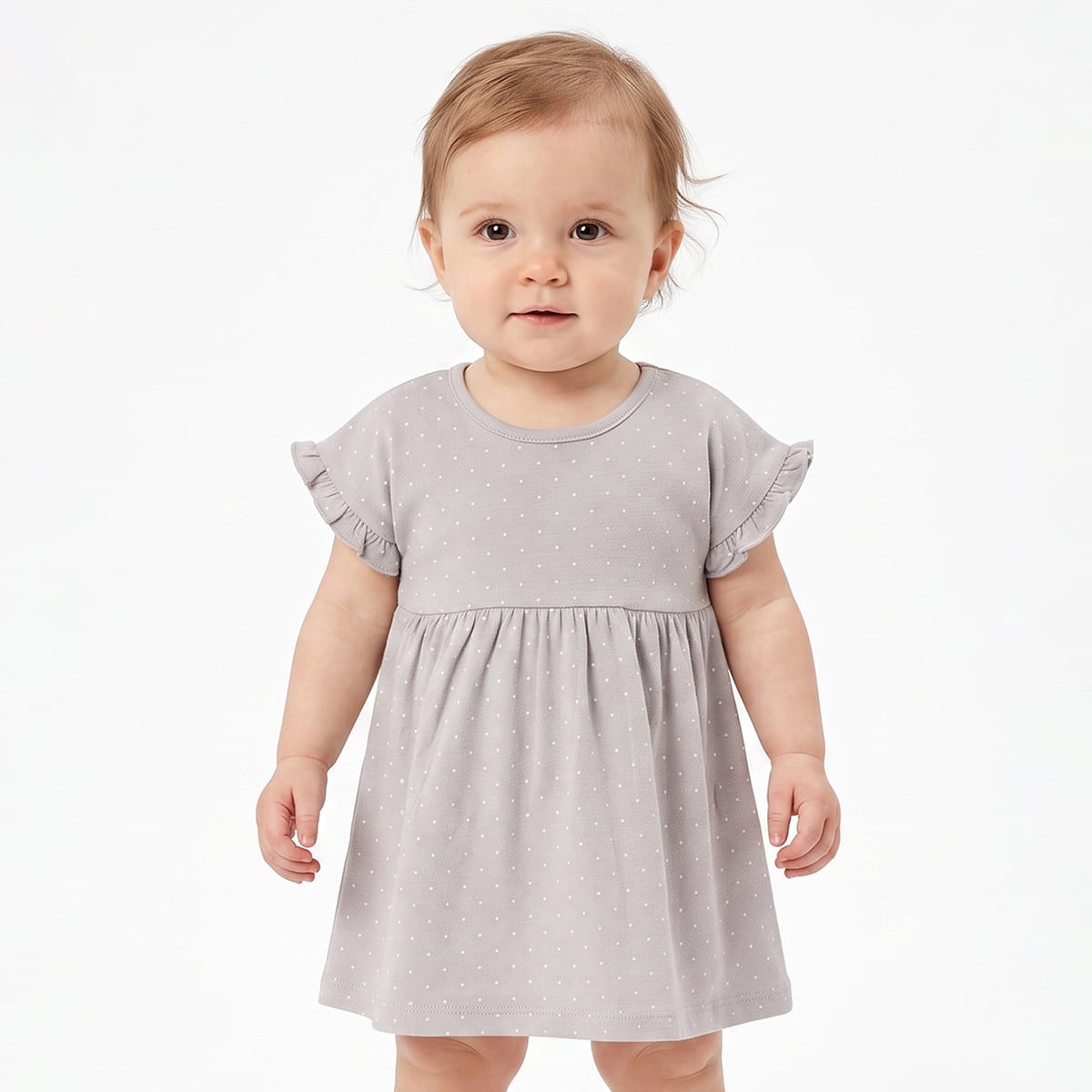 Baby Girls Cream And Grey Cotton Printed Dresses Pack Of 2 Regular Fit Casual Wear