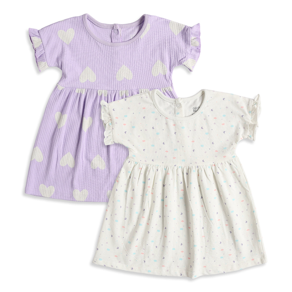 Baby Girls Pack of 2 Printed Cotton Fit & Flare Casual Dresses