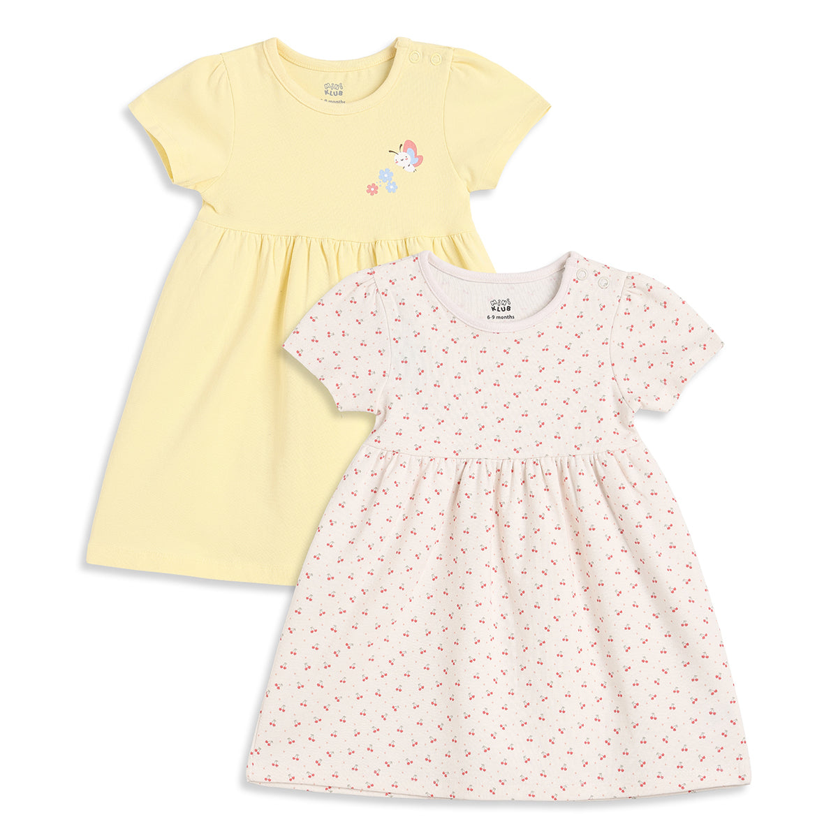 Baby Girls Yellow And Cream Cotton Printed Dresses Pack Of 2 Regular Fit Casual Wear