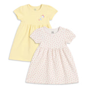 Baby Girls Yellow And Cream Cotton Printed Dresses Pack Of 2 Regular Fit Casual Wear