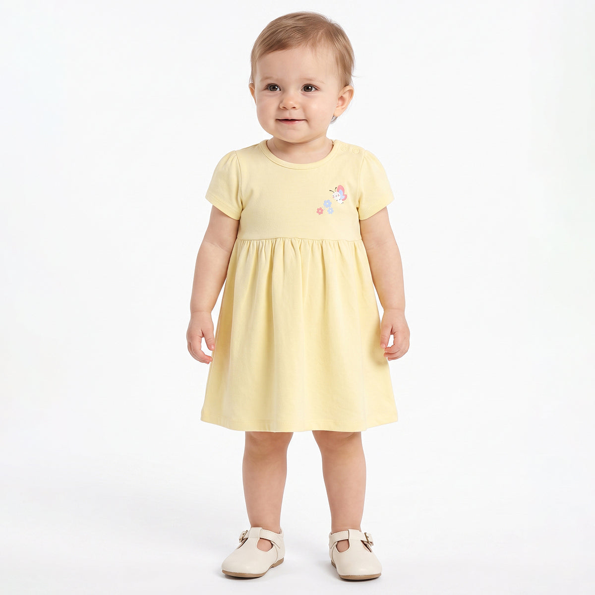 Baby Girls Yellow And Cream Cotton Printed Dresses Pack Of 2 Regular Fit Casual Wear