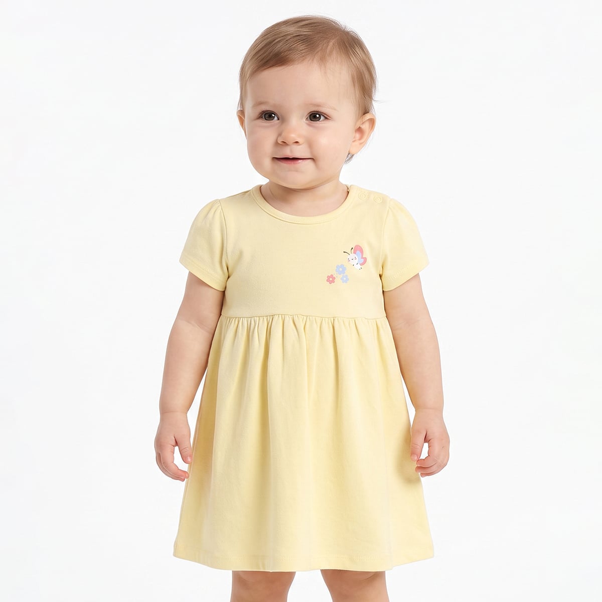 Baby Girls Yellow And Cream Cotton Printed Dresses Pack Of 2 Regular Fit Casual Wear