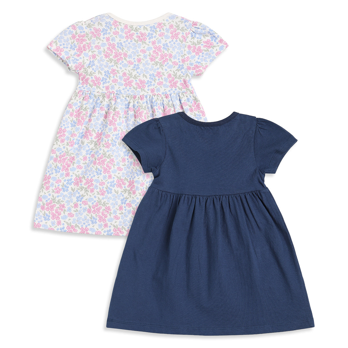 Baby Girls Navy Blue And Cream Cotton Printed Dresses Pack Of 2 Regular Fit Casual Wear