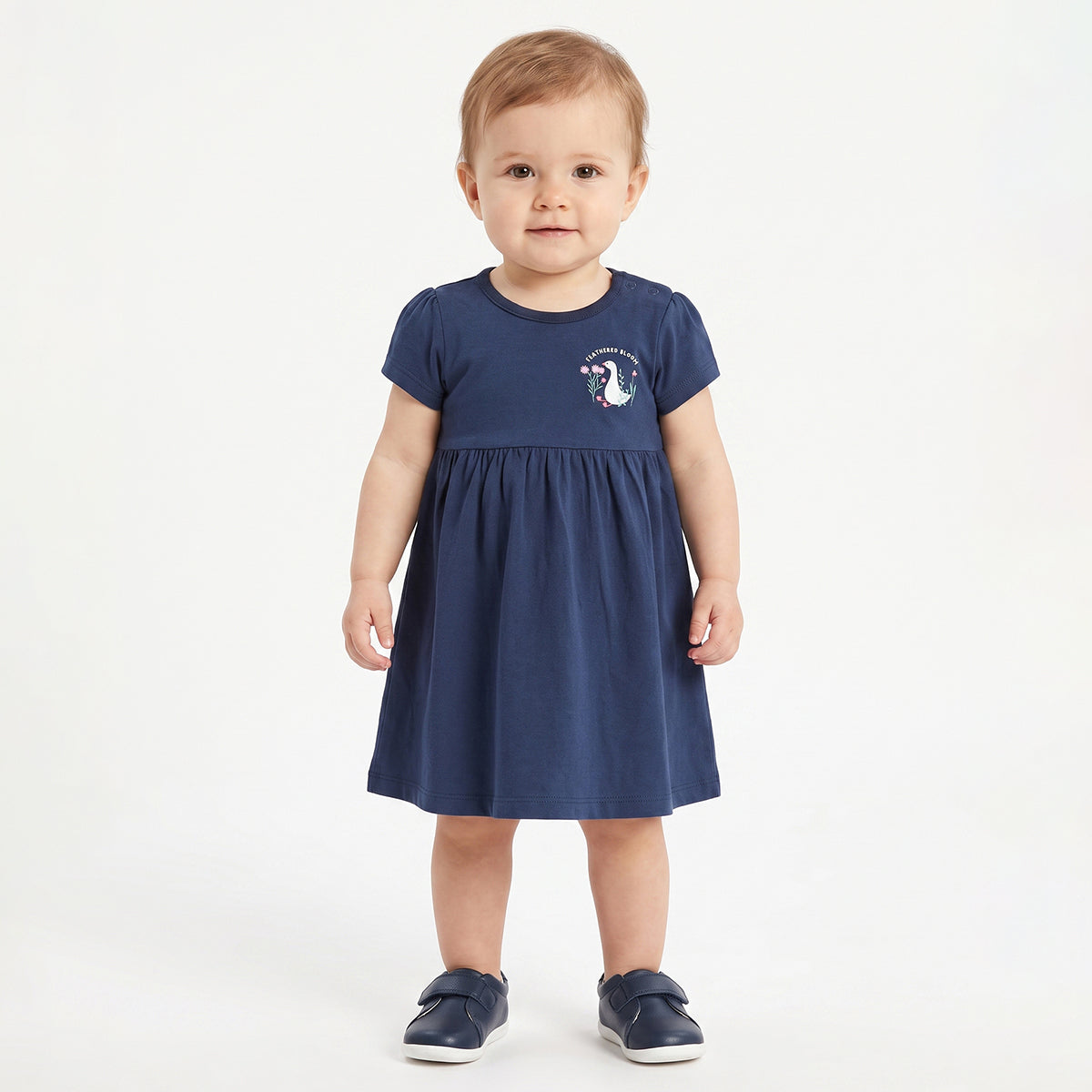Baby Girls Navy Blue And Cream Cotton Printed Dresses Pack Of 2 Regular Fit Casual Wear