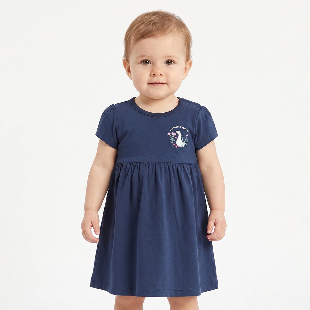 Baby Girls Navy Blue And Cream Cotton Printed Dresses Pack Of 2 Regular Fit Casual Wear