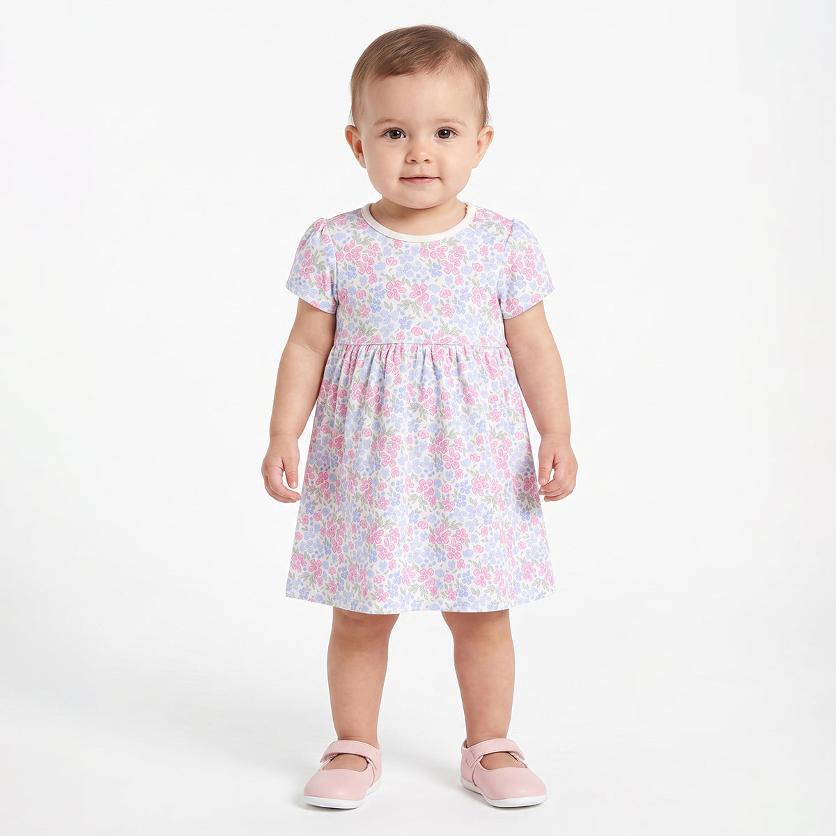 Baby Girls Navy Blue And Cream Cotton Printed Dresses Pack Of 2 Regular Fit Casual Wear