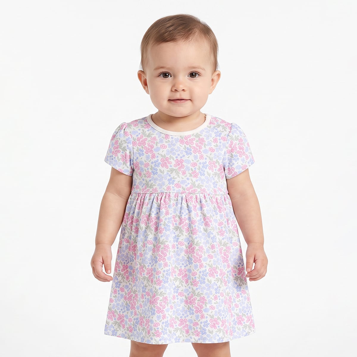 Baby Girls Navy Blue And Cream Cotton Printed Dresses Pack Of 2 Regular Fit Casual Wear