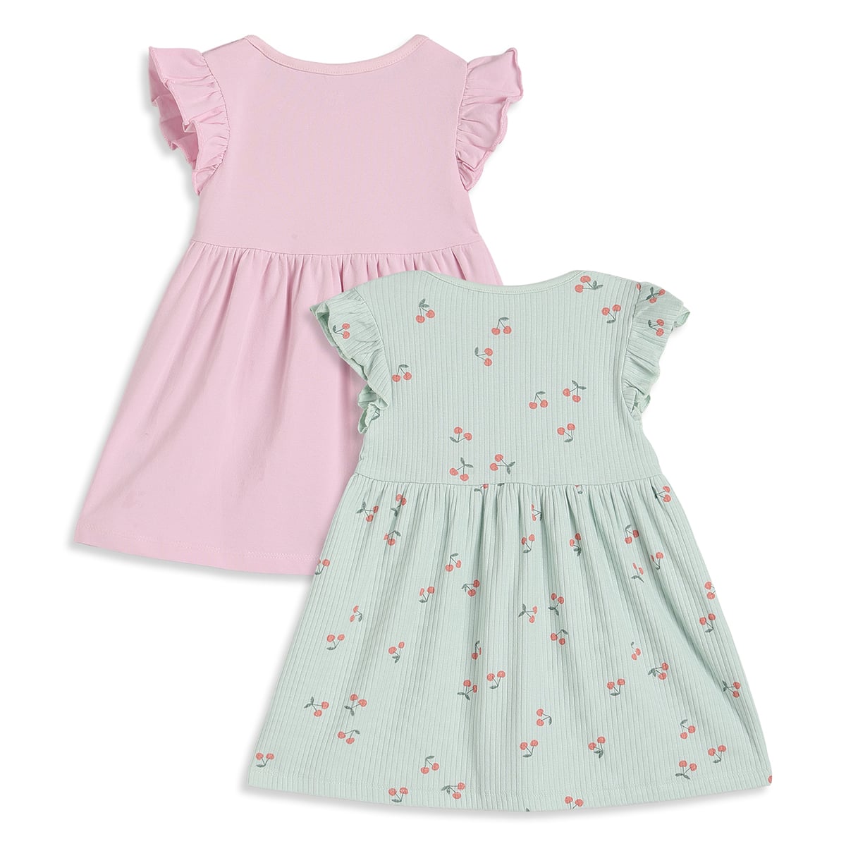 Baby Girls Pink And Mint Green Cotton Printed Dresses Pack Of 2 Regular Fit Casual Wear