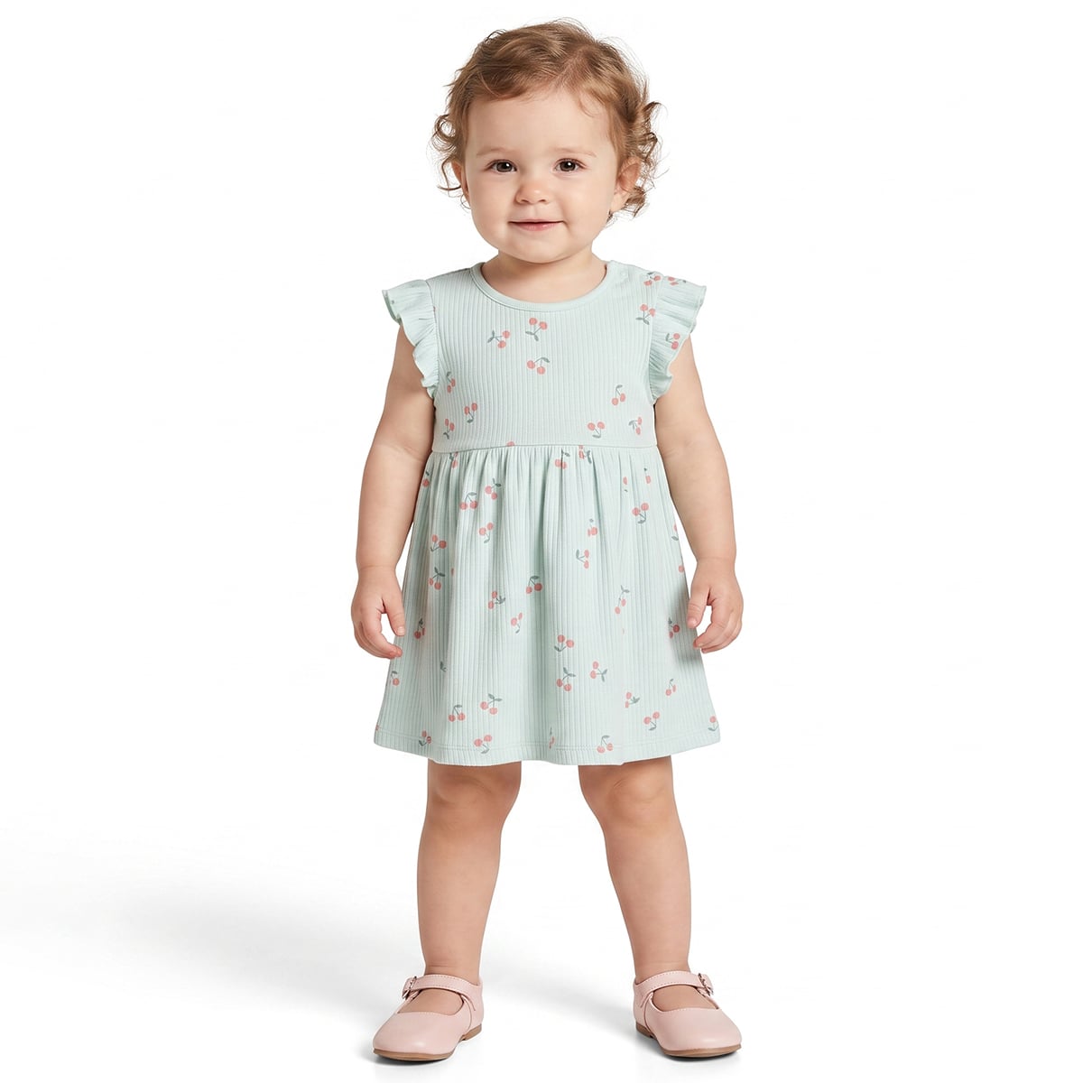 Baby Girls Pink And Mint Green Cotton Printed Dresses Pack Of 2 Regular Fit Casual Wear