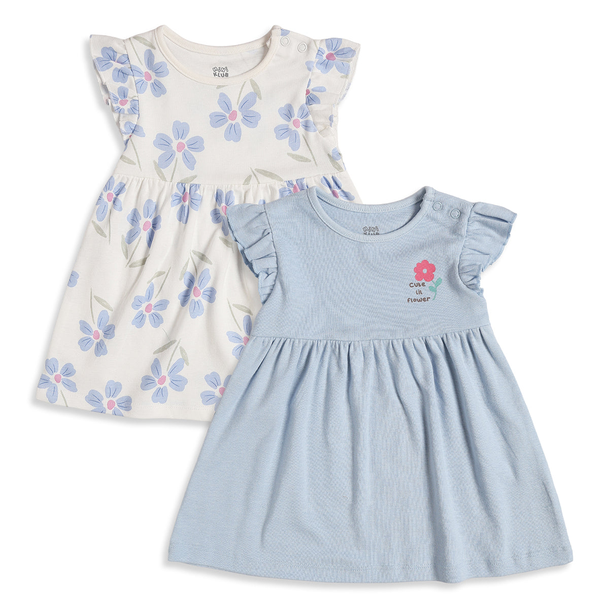 Baby Girls Blue & White Floral Printed Cotton Dress Pack of 2 Regular Fit Casual Dresses