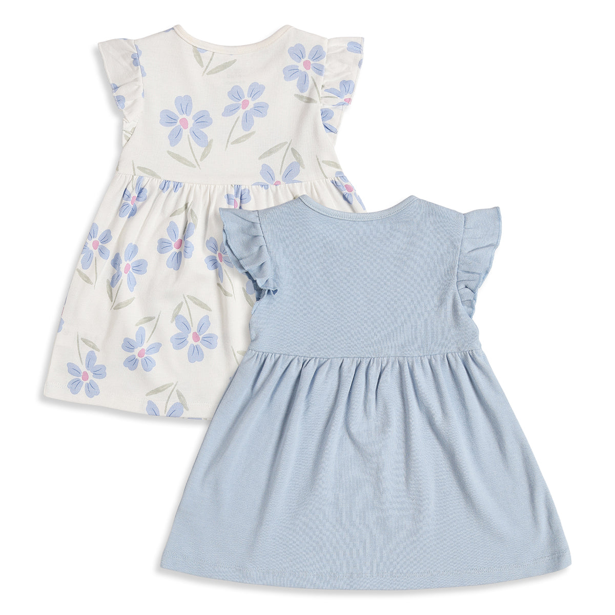 Baby Girls Blue & White Floral Printed Cotton Dress Pack of 2 Regular Fit Casual Dresses