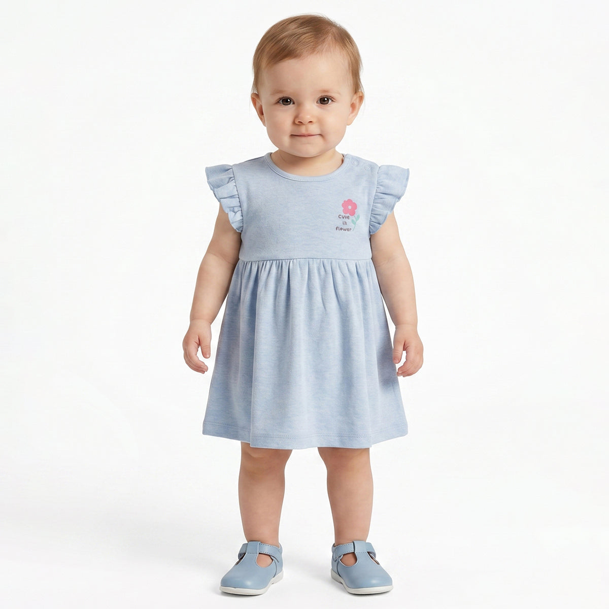 Baby Girls Blue & White Floral Printed Cotton Dress Pack of 2 Regular Fit Casual Dresses