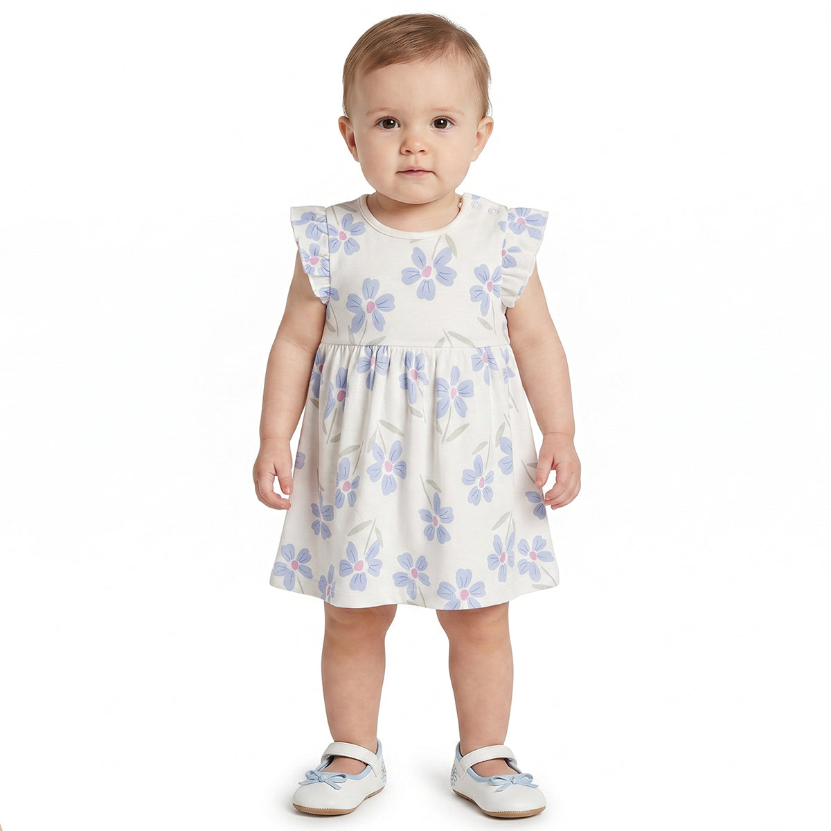 Baby Girls Blue & White Floral Printed Cotton Dress Pack of 2 Regular Fit Casual Dresses